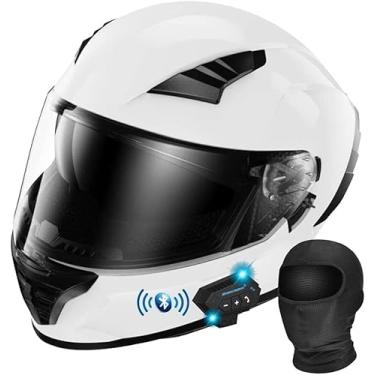 Imagem de Capacete De Motocicleta Bluetooth Full Face Dual Visor Capacete De Motocicleta Adulto Capacete Aprovado Pelo Dot Alto-falante Duplo Embutido Com Microfone Para Adultos Homens Mulheres, B, XL 61~62CM