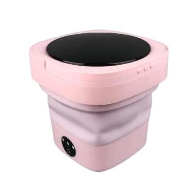 Imagem de Mini Máquina de Lavar Portátil Dobrável - Tanquinho Compacto com Centrífuga para Viagens e Ambientes Pequenos(6,5L ROSA COM CESTO)