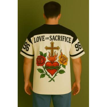 Imagem de Camiseta Streetwear Oversized Masculina love and sacrifice - swagon