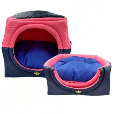Imagem de Cama Caminha Túnel Toca iglu pet 2 em 1 Cachorro Gato Tamanhos M G GG(Rosa-Azul,GG 50x50)