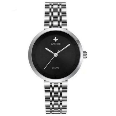 Imagem de Relógio Feminino De Quartzo Minimalista Pulseira De Aço Inoxidável A Prova D´agua Prata