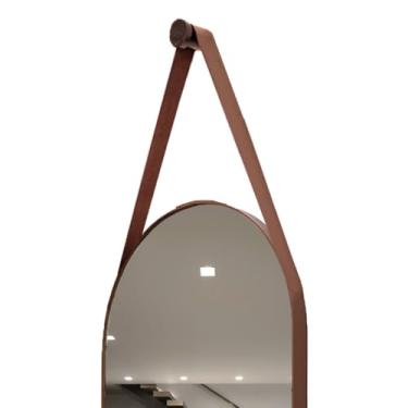 Imagem de 76 * 43cm Espelho Banheiro Oval Decorativo Com Alça De Couro Espelho Para Banheiro Organico Espelho De Parede Decorativo Para Sala(Caramelo)