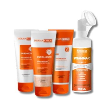 Imagem de kit Skincare Vitamina C Clareador Ant.idade Sabonete + Esfoliante + Gel Hidratante + Mousse Micelar Limpeza Facial 150ml