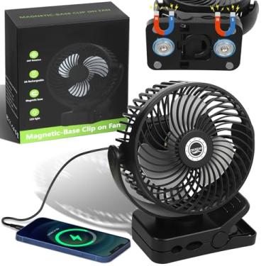 Imagem de Ventilador de cruzeiro magnético de 15 cm com bateria recarregável de 12000 mAh, controle de 3 velocidades, luz LED, temporizador, clipe e saída de energia – Aprovado por navio, cabeça de inclinação