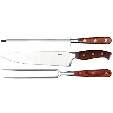 Imagem de Mor - Conjunto de Faca 8'' Garfo e Chaira em Aço Inoxidável