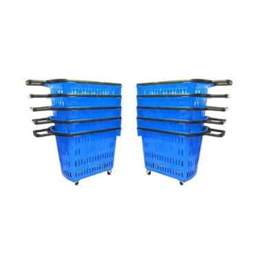 Imagem de Kit - 10 Cestos Grande Com Rodízio D300 Cód. 3300 Azul - Della Plast