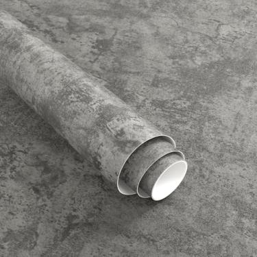 Imagem de Papel de parede de concreto cinza de 61 cm x 1,000 cm mais espesso, descasque e cole 3D de largura fosco com textura de cimento cinza papel de contato à prova d'água adesivo autoadesivo removível para