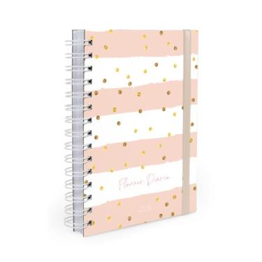 Imagem de Agenda Planner Diária 2026 Listras Rosa e Bolinhas Douradas