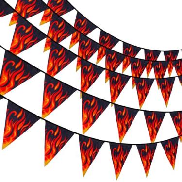 Imagem de VitalCozy Conjunto de 5 faixas de flâmula de festa com chama tema de corrida bandeira horizontal bandeira de aniversário festival jogo de rodas internas suprimentos de festa tira única 364 cm