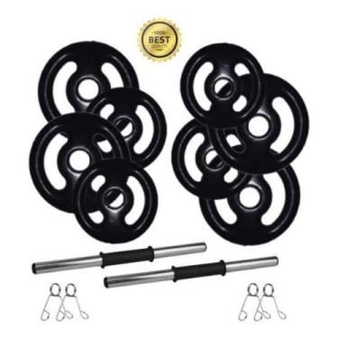 Imagem de Kit 20Kg Anilha/ Halteres Emborrachado Premium + Barra Oca - Anilhas&C