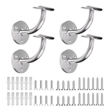 Imagem de Suporte de corrimão de escada, pacote com 4 unidades de aço inoxidável 304 suporte de corrimão de parede para 42,4 mm, acabamento escovado