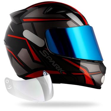 Imagem de Capacete Fechado Ebf Spider Vermelho + Viseira Azul Espelhada