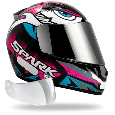 Imagem de Capacete Feminino Ebf Dragon Rosa + Viseira Cromada