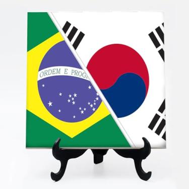 Imagem de Quadro azulejo Bandeira País Brasil Coréia do Sul 25