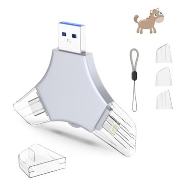 Imagem de Pen Drive USB 3.0 de 64 GB para iPhone, 3 em 1 com memória externa, suporte de fotos, vídeos, armazenamento de dados/backup, pen drives de alta velocidade V11.51 para iPhone/iPad/Android/PC