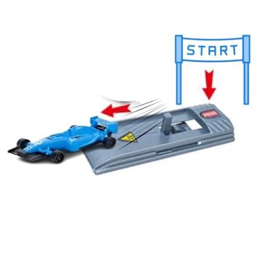 Imagem de Kit de Carrinhos Formula 1 com Ejetor, 3 Miniaturas de Carro de Corrida, Brinquedo em Plástico com Base Lançadora, Azul, Preto e Prata