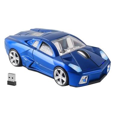 Imagem de Mouse de carro sem fio portátil legal em forma de carro esportivo sem fio com receptor USB luz LED 3 botões 1600 DPI 2,4 GHz óptico pequeno mouse sem fio para laptop, PC, desktop, Mac, presente
