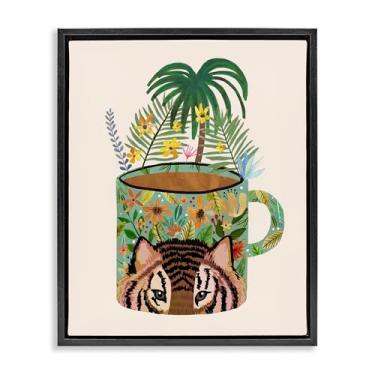 Imagem de Stupell Industries Caneca Tropical com Tigre Preto Emoldurado Tela Flutuante Arte Design de Parede por Mia Charro, 21 x 17