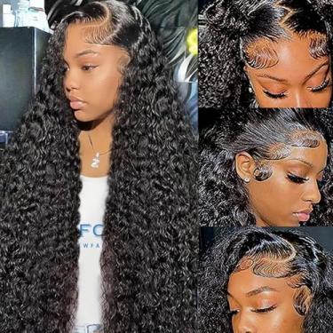 Imagem de Perucas de cabelo humano ondulado profundo 33 x 15 cm cabelo humano HD densidade 200 perucas de cabelo humano pré-arrancado nós descoloridos perucas sem cola cabelo humano molhado e ondulado para