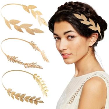Imagem de 3 faixas de cabelo douradas com folhas de cor dourada barroco vintage com folhas de oliveira dourada, tiara de noiva com coroa de deusa para mulheres, meninas, acessórios de cabelo de casamento