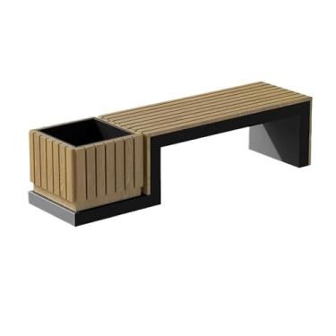 Imagem de YAYAOVP-24927 Banco externo de madeira frente única com placa inferior de aço, adequado para varanda ao ar livre, pátio, terraço, assentos de parque e bancos de jardim (grande)