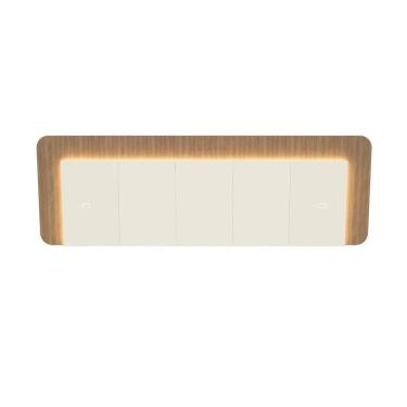 Imagem de Cabeceira Casal Queen 272cm com Led 3000k e Tomadas 100% Mdf Padrão Planejados Mabel Off White / Louro Freijó Grann