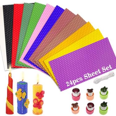 Imagem de Kit de fabricação de velas de cera de abelha para crianças - 24 peças de folhas de cera de abelha para fazer velas faça você mesmo, kit de presente de artesanato para meninos e meninas, com 6