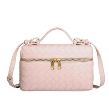Imagem de Bolsa tiracolo moderna de tecido para mulheres, bolsa de ombro fofa, bolsa quadrada mini bolsa de mão de couro sintético com alça superior, rosa
