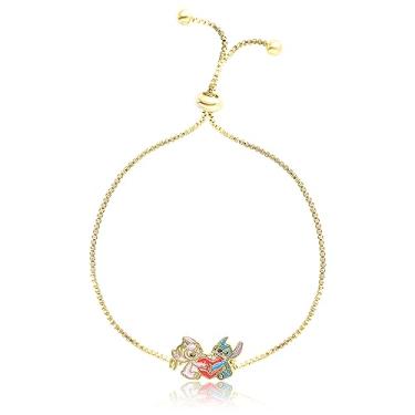Imagem de Disney Womens Stitch and Angel Heart Lariat Bracelet - 18kt Gold Plated Adjustable Stitch Bracelet Officially Licensed Y