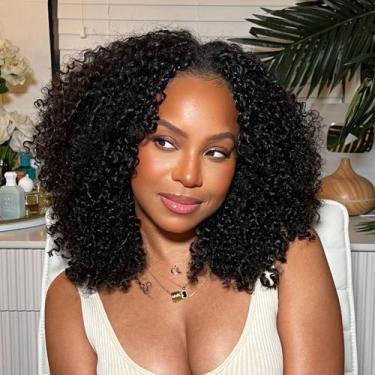 Imagem de Peruca OQ Hair Afro Curly V Part Human Hair 180% Densidade 40cm