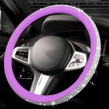 Imagem de Capa de volante de couro diamante brilhante, com strass brilhante de cristal brilhante, ajuste universal, protetor de roda de carro de 35,5 cm 1/5.1-38.1 cm para mulheres, meninas, SUVS, Sedans