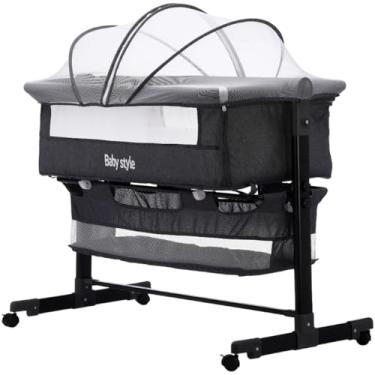 Imagem de Berço Infantil Portátil Moisés Co-Sleeper Bed Balanço Acoplado Cama com Mosquiteiro para Bebê Recém-Nascido Viagem 10kg (Cinza Escuro)