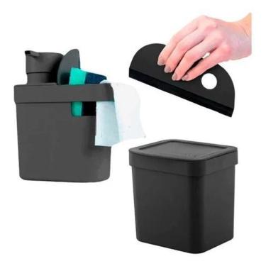 Imagem de Kit Porta Detergente 500Ml + Rodinho De Pia + Lixeira 2,5L