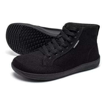 Imagem de HOBIBEAR Tênis feminino descalço | bico largo | lona de cano alto | Tênis confortável de corrida em trilha, Todo preto, 9.5 Wide