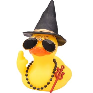 Imagem de CoFuBcad Decoração de painel de pato de borracha de Halloween, acessórios de enfeite de carro, patos de borracha com óculos de chapéu de bruxa, celebração de Halloween, festa de escritório, presentes