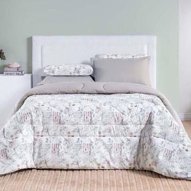 Imagem de Edredom Cobertor Maris King Percalle 200 Fios Estampado Floral Protea Cinza