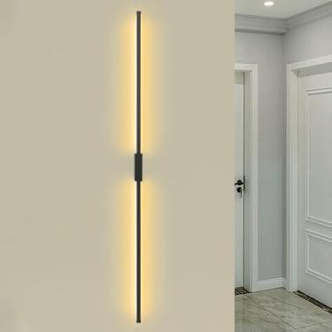 Imagem de Lâmpadas de parede internas LED design moderno lâmpada de parede de alumínio lâmpada de escada preto metal longo iluminação de parede para sala de estar quarto cabeceira escritório (luz quente preta