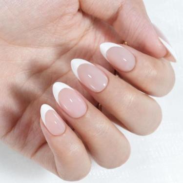 Imagem de Pressione as unhas Jofay Fashion Almond French Manicure 32 unidades