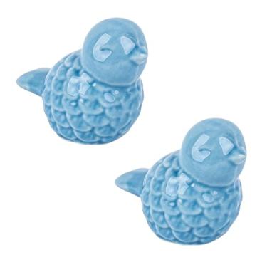 Imagem de Framendino, Pacote com 2 tampas de parafuso de vaso sanitário de cerâmica em forma de pássaro conjunto de instalação fácil para decoração de banheiro azul