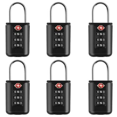 Imagem de Conjunto de 6 cadeados de combinação de 3 dígitos, conjunto de cadeados seguros e sólidos com zíper, estojos de transporte versáteis, cadeado de bagagem para viagem, escola, academia