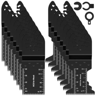 Imagem de KHZSPP Lâmina de ferramenta oscilante, 16 peças de lâminas de serra oscilantes de carboneto, multiferramenta universal de madeira, metal, lâminas de serra de liberação rápida com espaçador para Dewalt