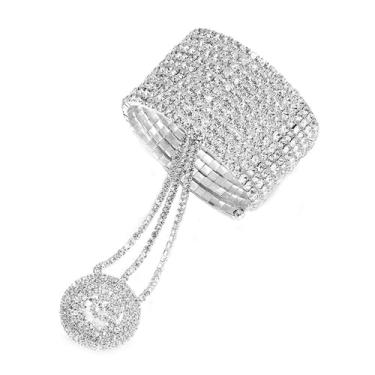 Imagem de Pulseiras de corrente de mão de strass anel de dedo para mulheres linda noiva moderna prata cintilante zircônia cúbica escrava anéis abertos Blippi acessórios de fantasia de Halloween joias de