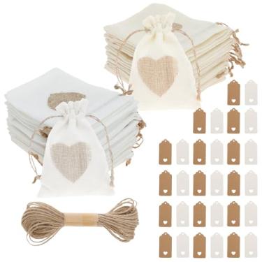 Imagem de 30 peças de sacos de presente de linho, saco de serapilheira a granel com cordão de pendurar para lembrancinhas de doces, saco de estopa pequeno de poliéster reutilizável com cordão duplo para