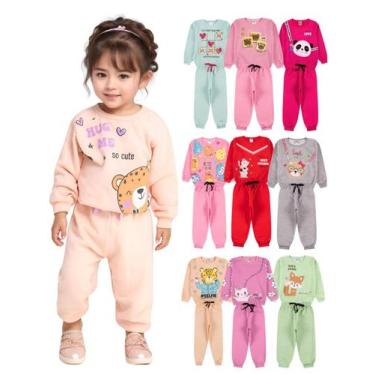 Imagem de Kit 4 Peças Moletom Roupa Menina Infantil com estampas fofas 2 Casacos