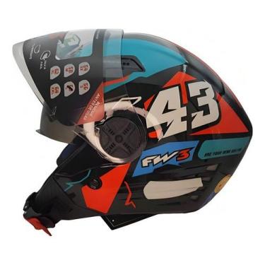 Imagem de Capacete Moto X Open Up 43 Fox Azul com Vermelho Tamanho 56 Viseira Es