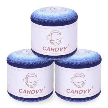 Imagem de CAHOVY Fio para crochê, 60% algodão, 40% acrílico, linha de bolo gradiente multicolorido, rolo único 220 g 990 m, pacote com 3. Azul profundo, azul e cinza