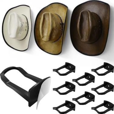 Imagem de Modern JP Ganchos adesivos de chapéu de cowboy para parede (pacote com 8) – Suporte de parede de 7,5 cm para fixação segura, organizador de chapéu de aba larga, decoração de quarto ocidental – preto
