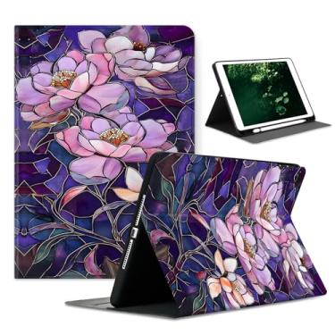 Imagem de Capa compatível com iPad Air de 13 polegadas (M3 2025/M2 2024)/12,9 polegadas (6ª/5ª/4ª/3ª/3ª 2022/2021/2020/2018) com suporte de lápis, capa protetora automática para despertar/hibernar, flor de
