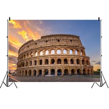 Imagem de Yeele Pano de fundo de 2,4 x 1,2 m Coliseu de Roma, azul e laranja, céu, pôr-do-sol, Itália, famoso sítio histórico, antigo coliseu romano, fotografia de fundo para férias, Itália, viagem, retrato