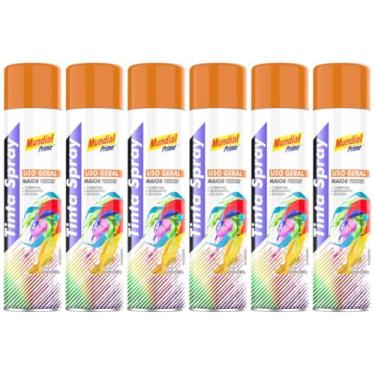 Imagem de Kit 6 Tinta Aerossol Spray Laranja Uso Geral 400ml/240g Mundial Prime